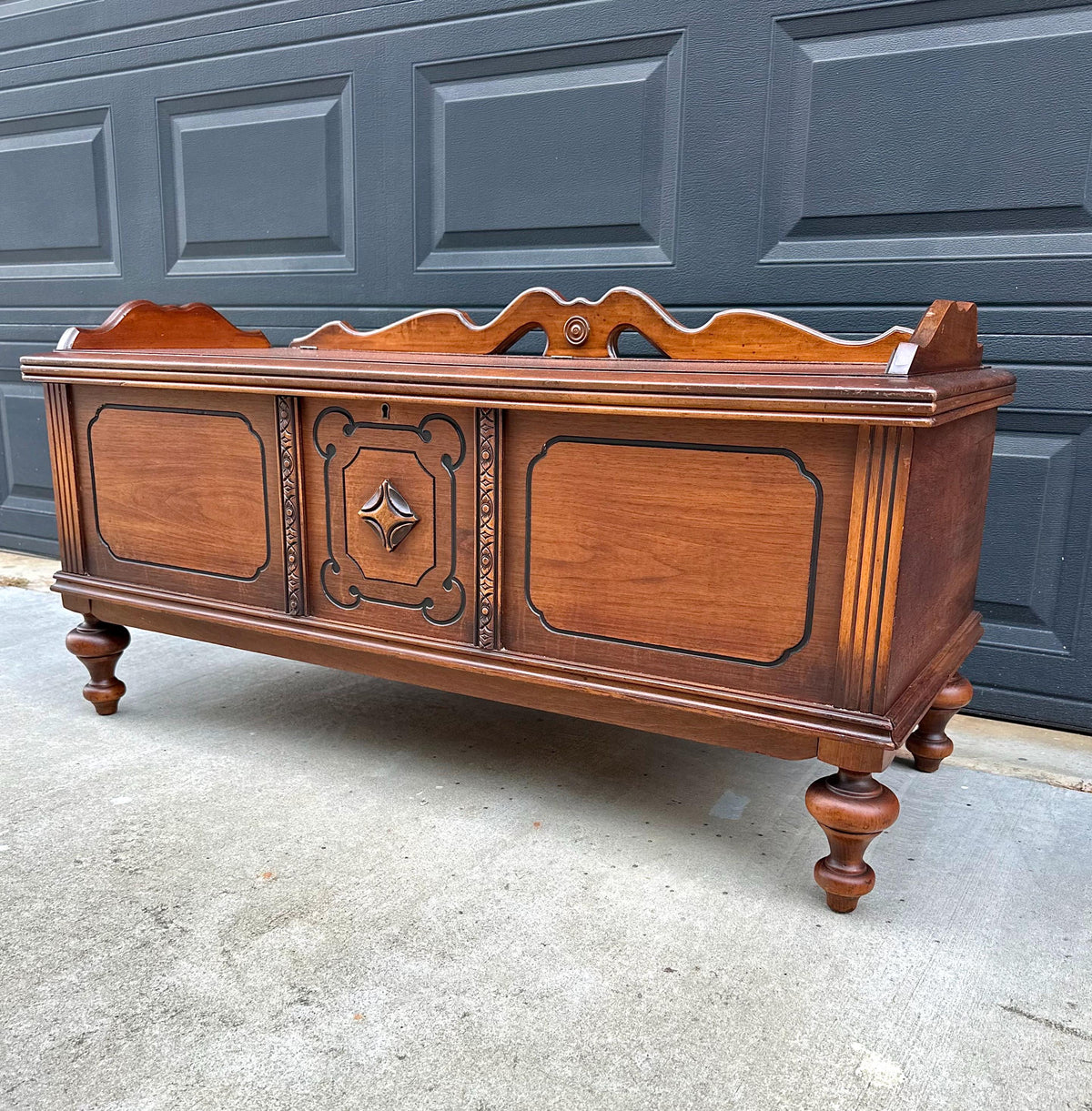 Antique Early 20th Century West Branch Cedar Trunk Lift Top Storage Entry Bench | Raised Wood Chest 45" Wide