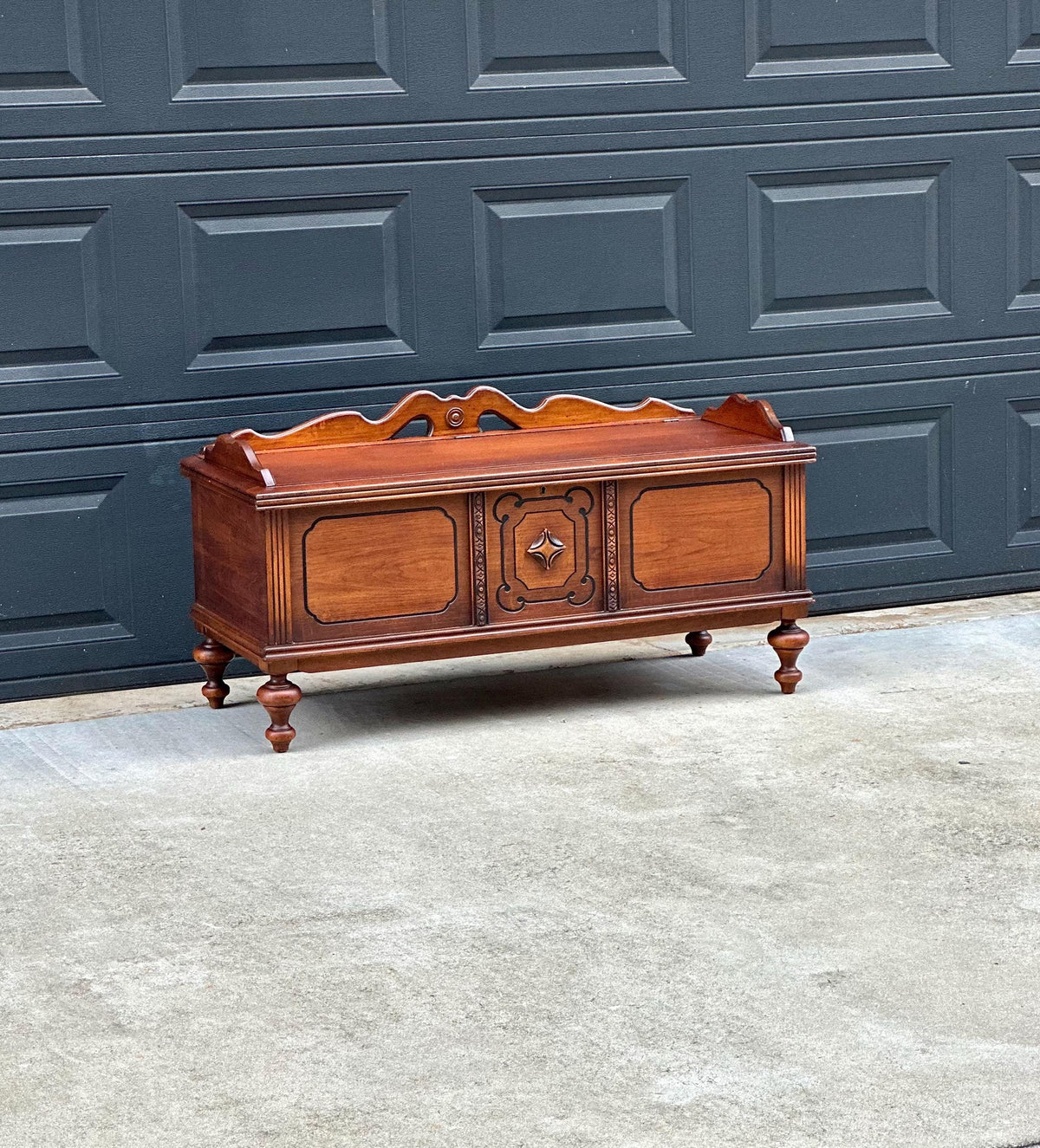 Antique Early 20th Century West Branch Cedar Trunk Lift Top Storage Entry Bench | Raised Wood Chest 45" Wide