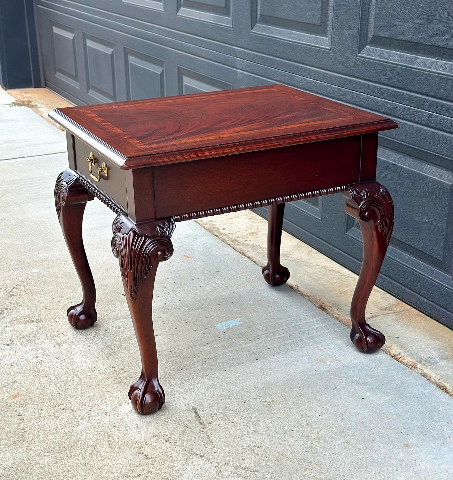 Vintage Late 20th Century Banded Mahogany Wood Chippendale Side Table