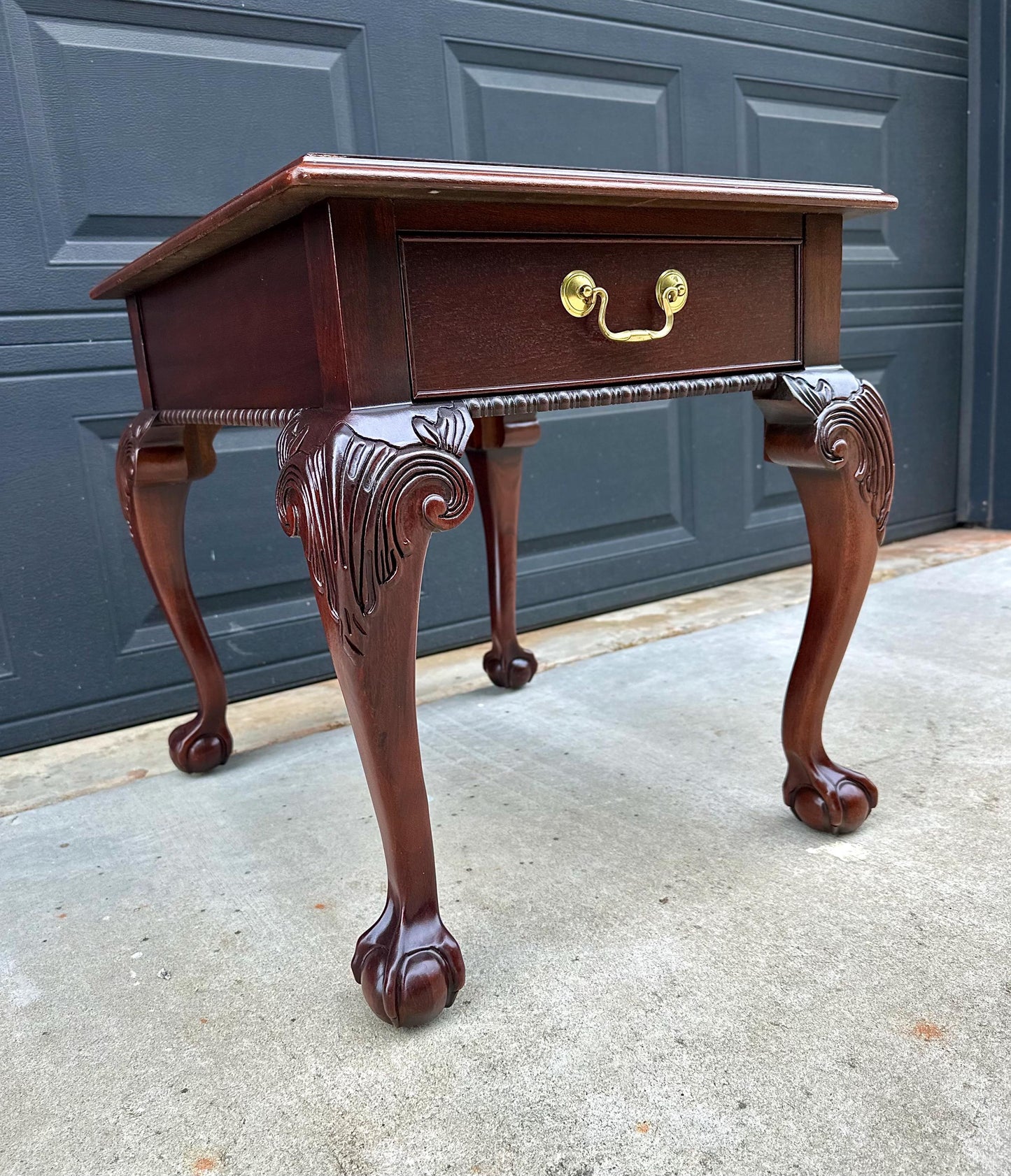 Vintage Late 20th Century Banded Mahogany Wood Chippendale Side Table