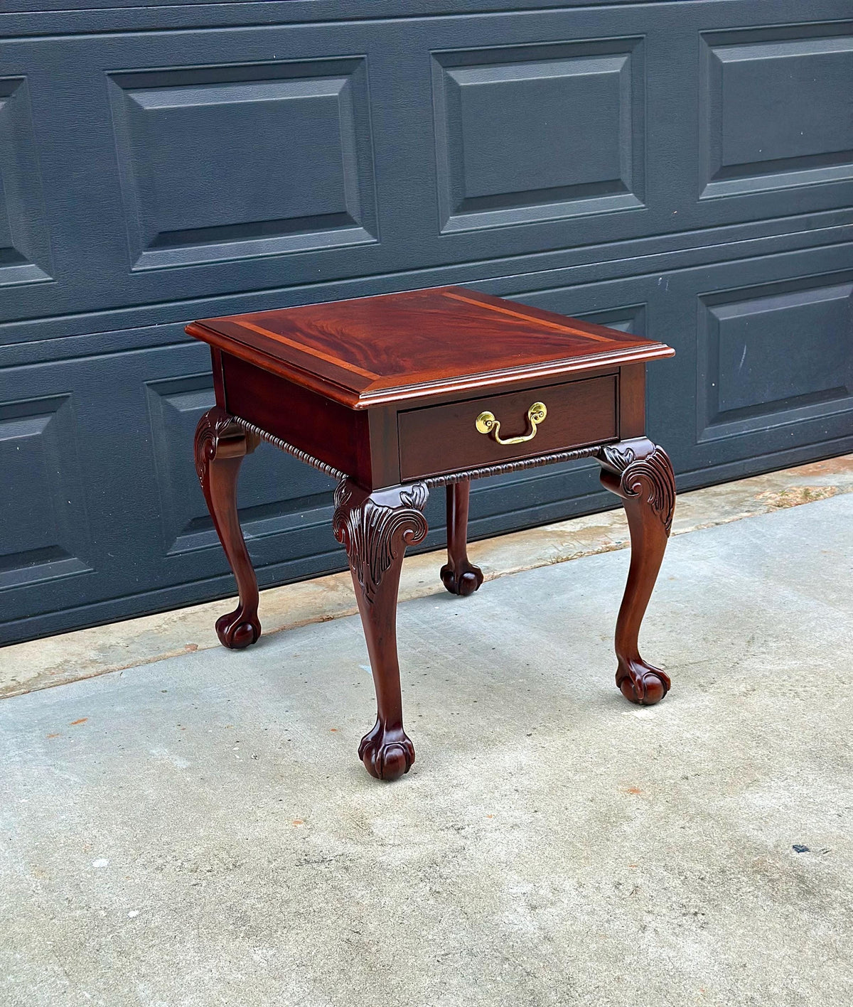 Vintage Late 20th Century Banded Mahogany Wood Chippendale Side Table