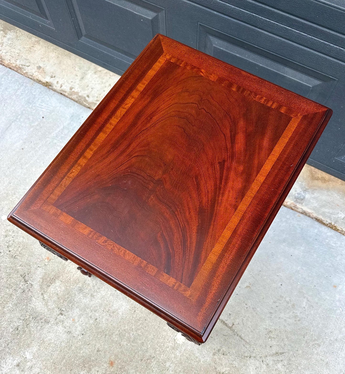 Vintage Late 20th Century Banded Mahogany Wood Chippendale Side Table