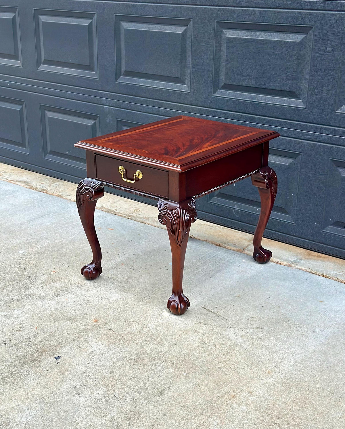 Vintage Late 20th Century Banded Mahogany Wood Chippendale Side Table