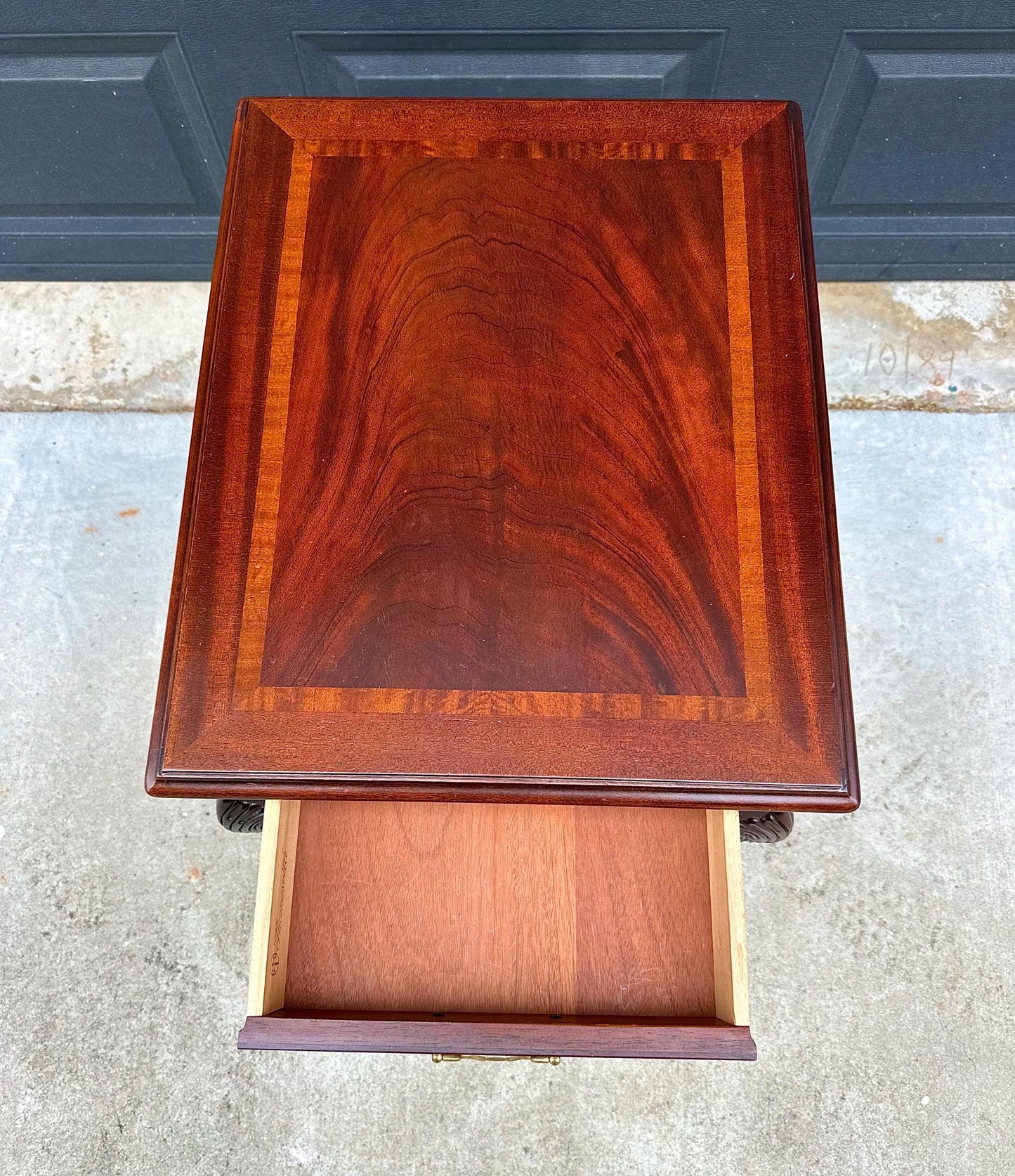 Vintage Late 20th Century Banded Mahogany Wood Chippendale Side Table