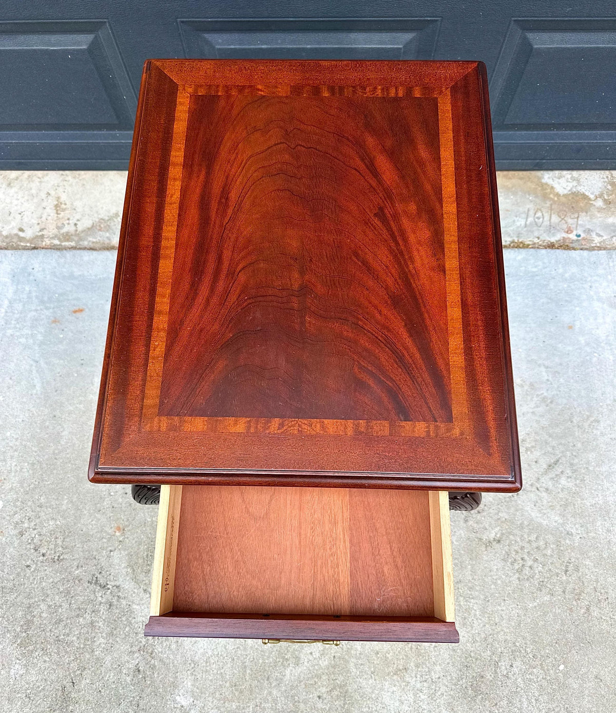 Vintage Late 20th Century Banded Mahogany Wood Chippendale Side Table