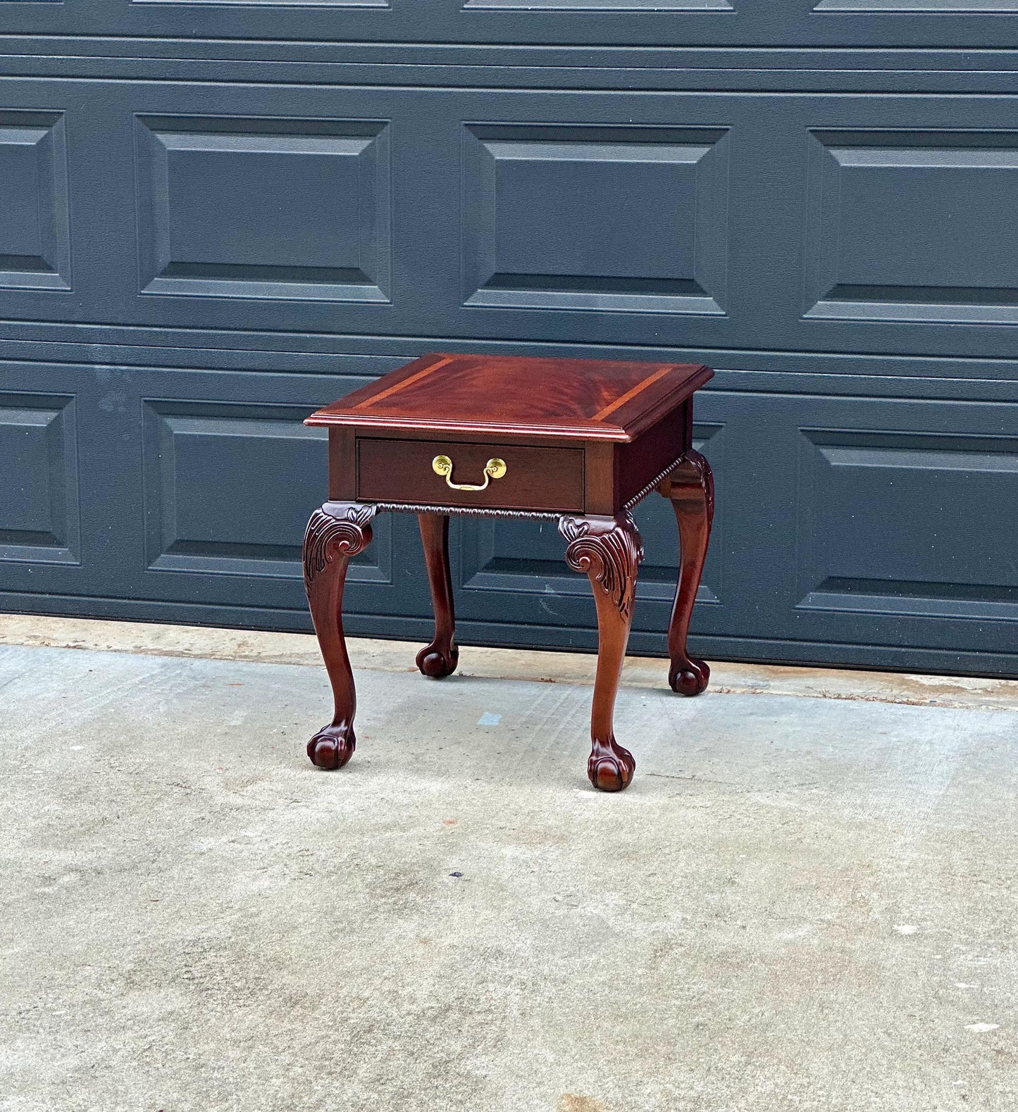 Vintage Late 20th Century Banded Mahogany Wood Chippendale Side Table