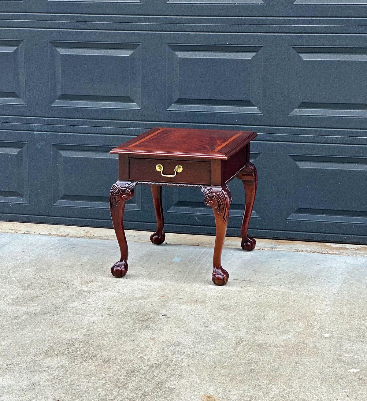 Vintage Late 20th Century Banded Mahogany Wood Chippendale Side Table