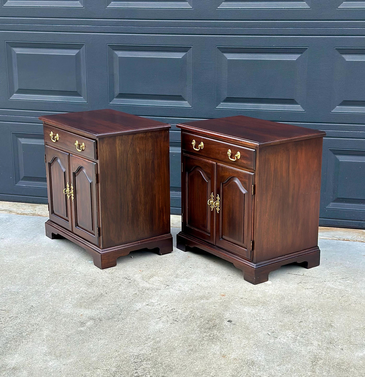 Vintage Late 20th Century Henkel Harris Solid Wood Cabinet Nightstands with Drawer – a Pair