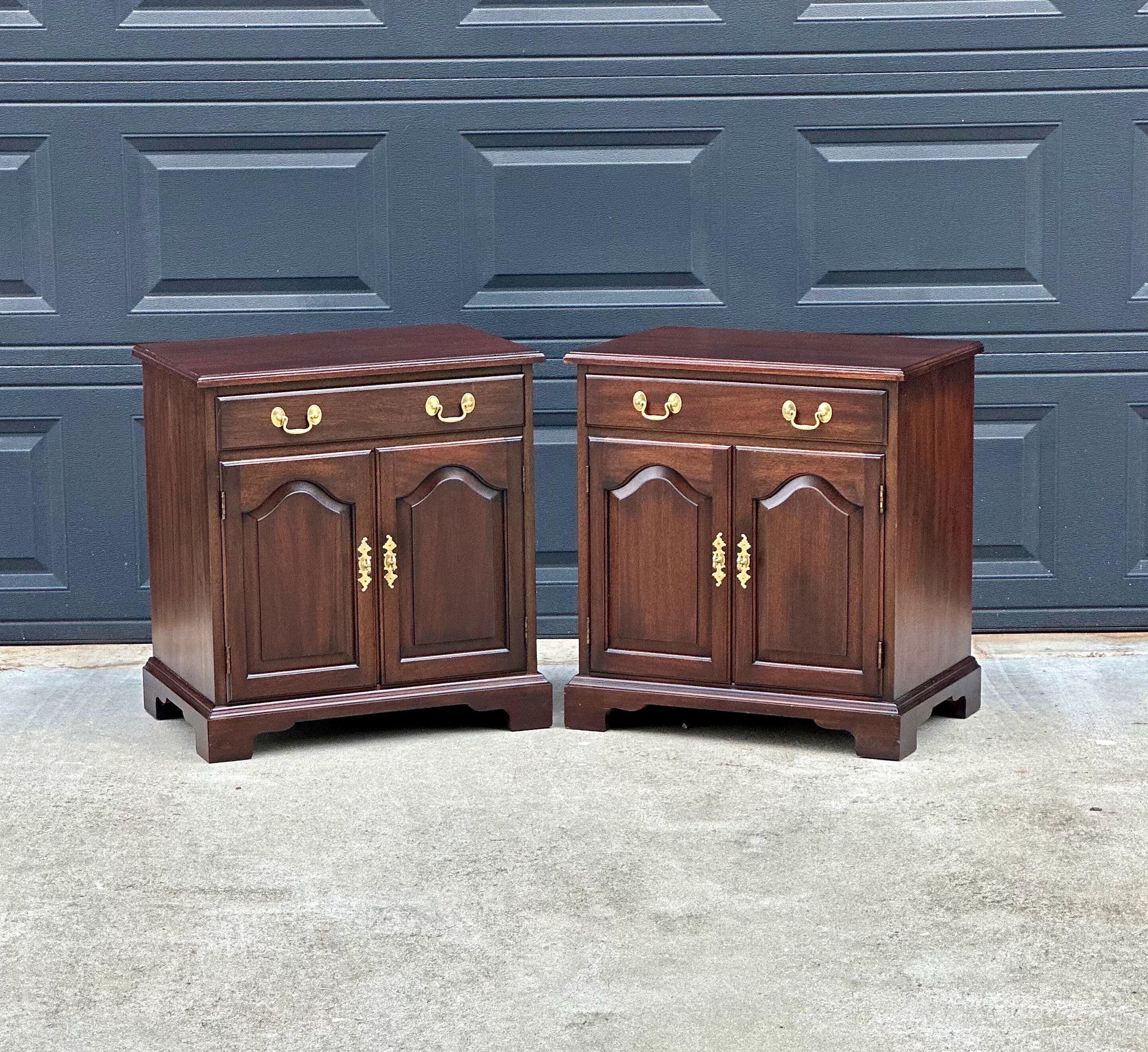 Vintage Late 20th Century Henkel Harris Solid Wood Cabinet Nightstands with Drawer – a Pair