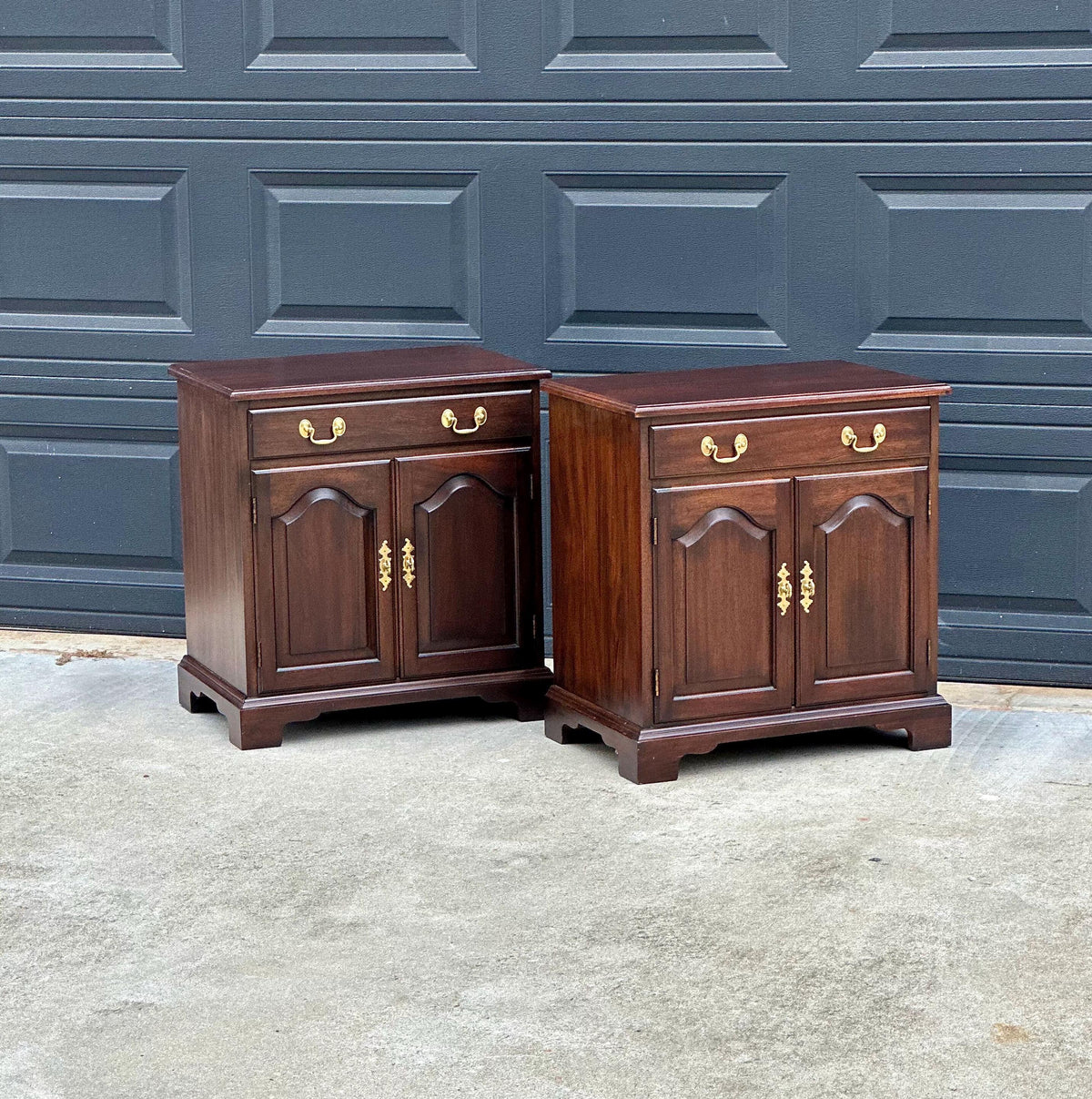 Vintage Late 20th Century Henkel Harris Solid Wood Cabinet Nightstands with Drawer – a Pair