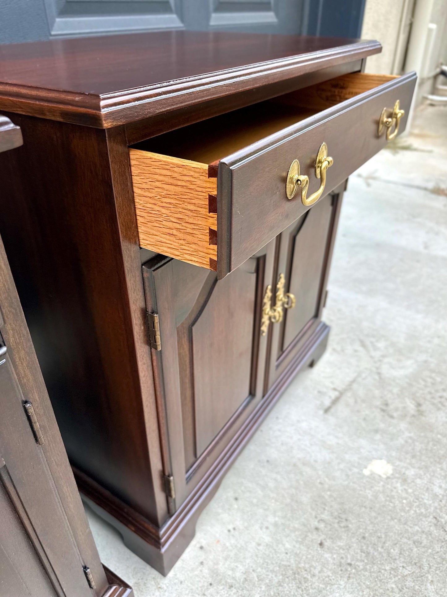 Vintage Late 20th Century Henkel Harris Solid Wood Cabinet Nightstands with Drawer – a Pair