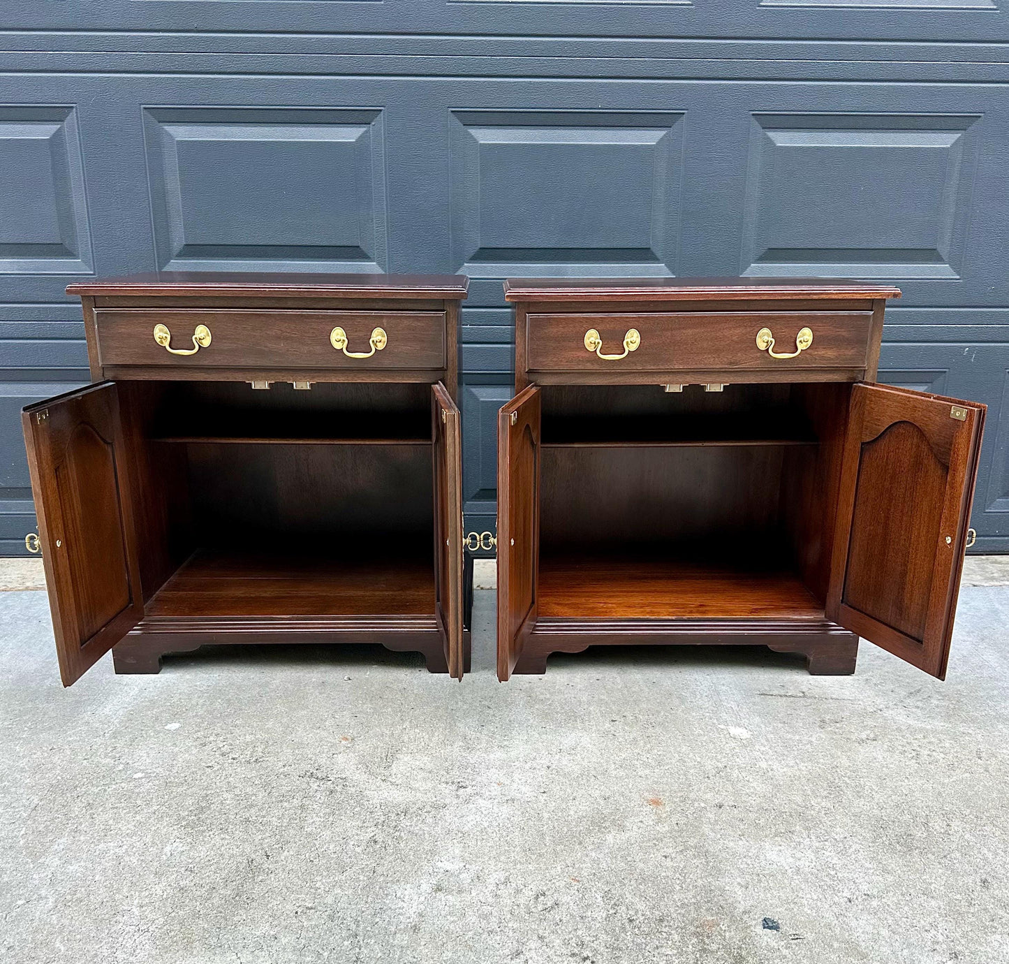 Vintage Late 20th Century Henkel Harris Solid Wood Cabinet Nightstands with Drawer – a Pair
