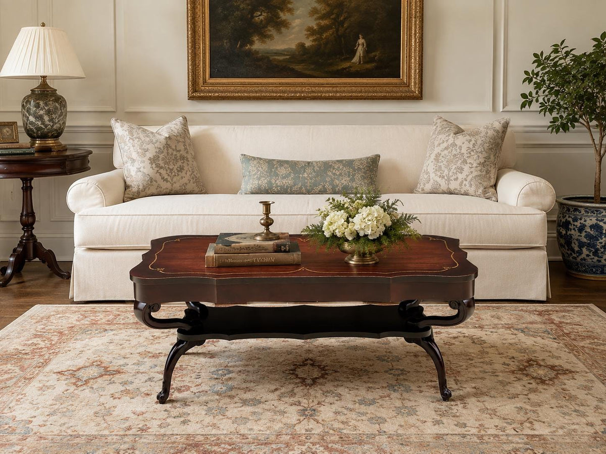 Vintage Early 20th Century Mahogany Serpentine Open Shelf Chippendale Coffee Table