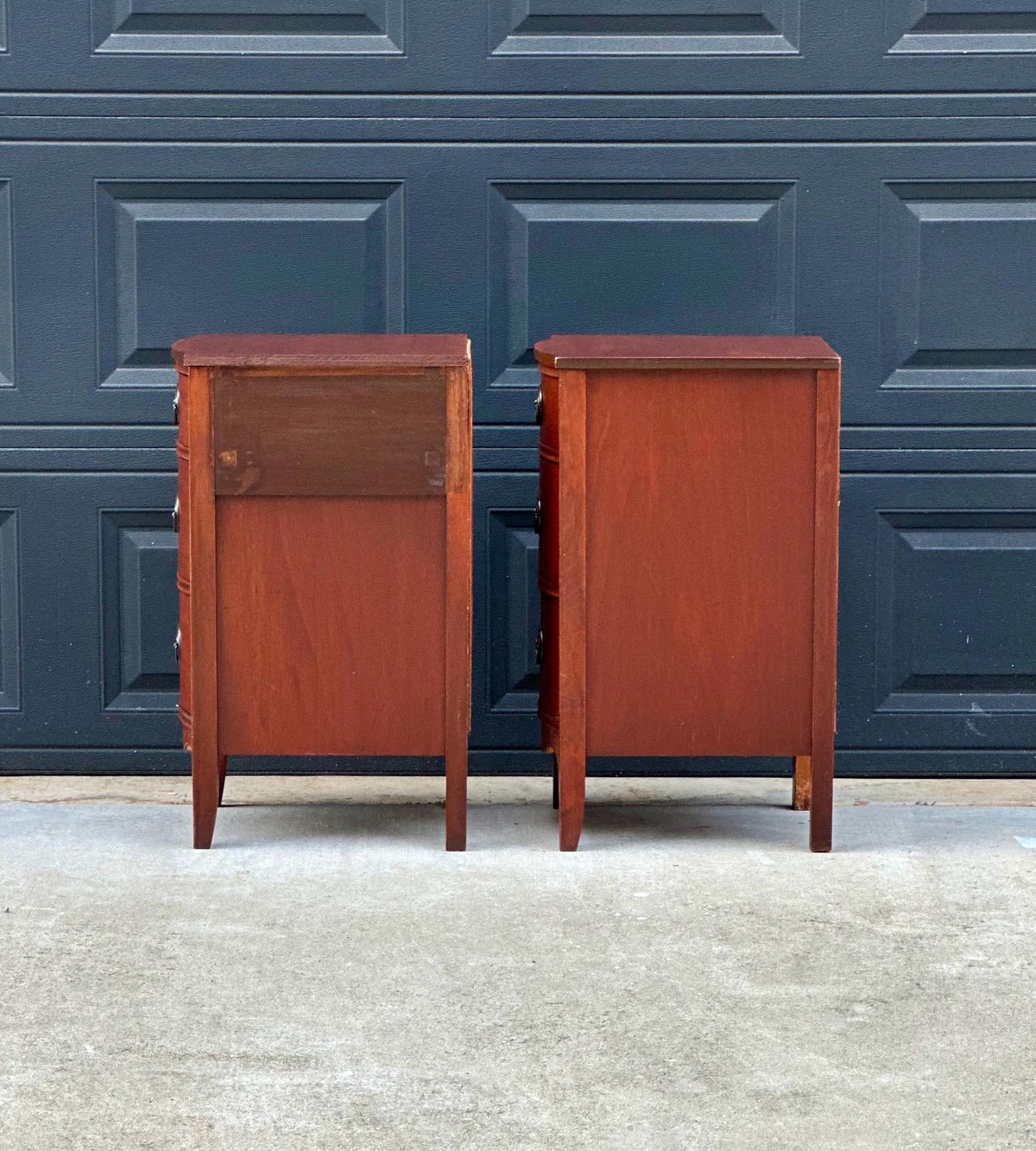 Vintage Mid 20th Century Traditional Mahogany Narrow Storage End Tables 13.25" Wide - a Pair