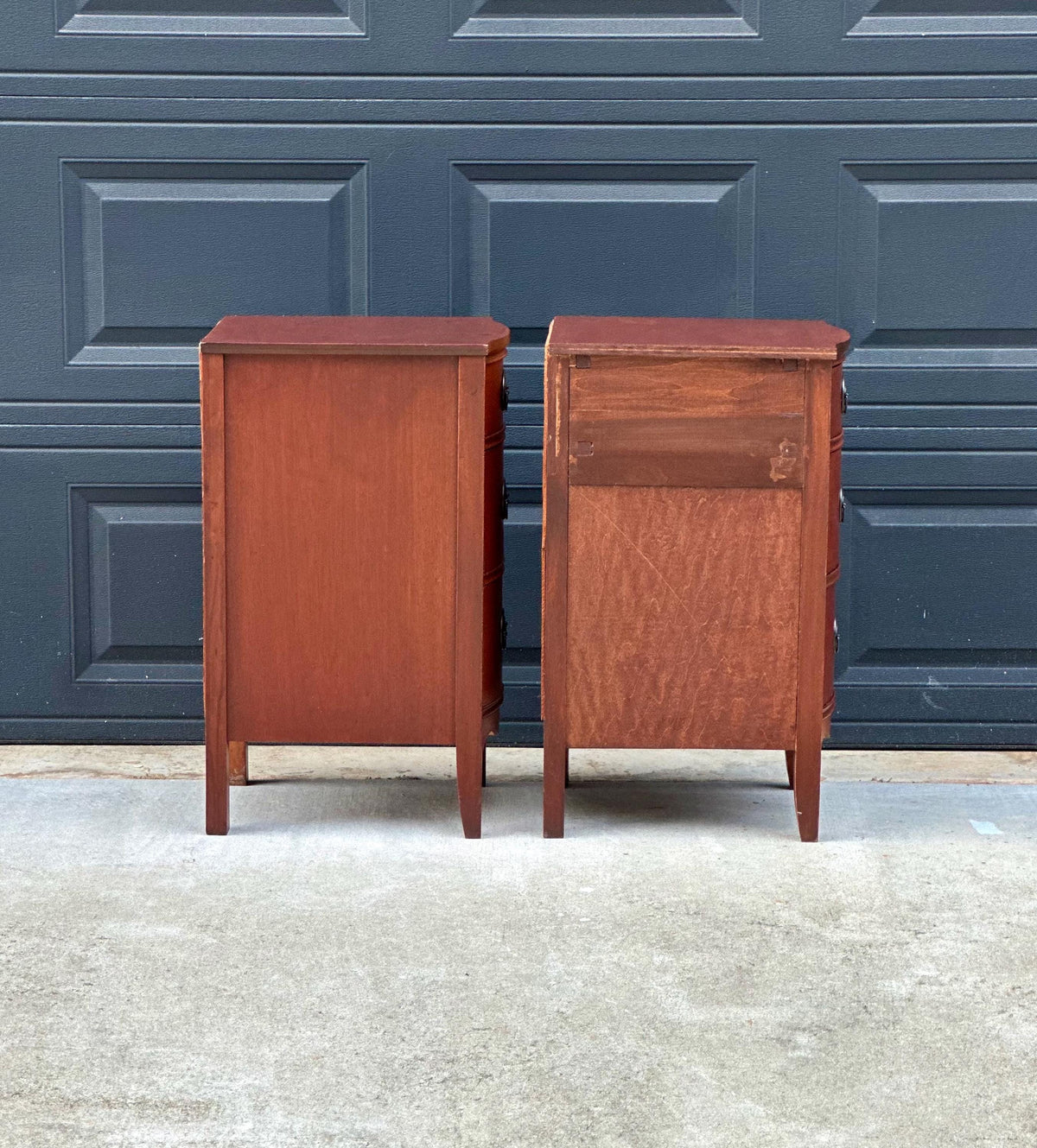 Vintage Mid 20th Century Traditional Mahogany Narrow Storage End Tables 13.25" Wide - a Pair