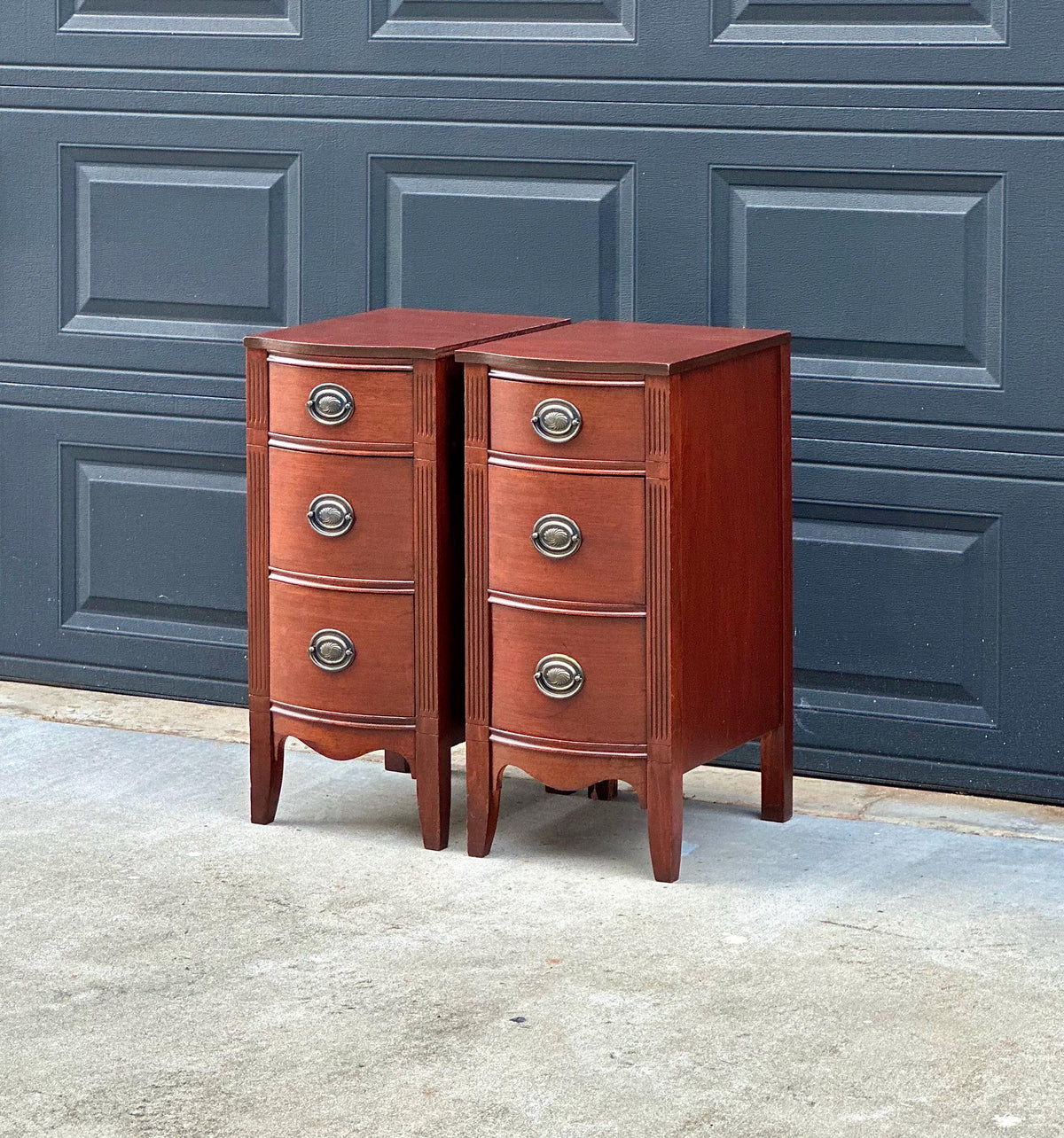 Vintage Mid 20th Century Traditional Mahogany Narrow Storage End Tables 13.25" Wide - a Pair