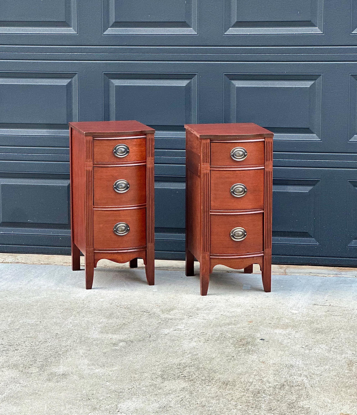 Vintage Mid 20th Century Traditional Mahogany Narrow Storage End Tables 13.25" Wide - a Pair