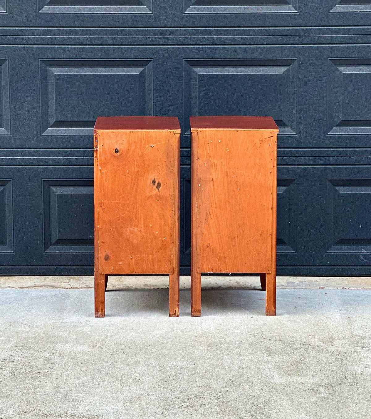 Vintage Mid 20th Century Traditional Mahogany Narrow Storage End Tables 13.25" Wide - a Pair