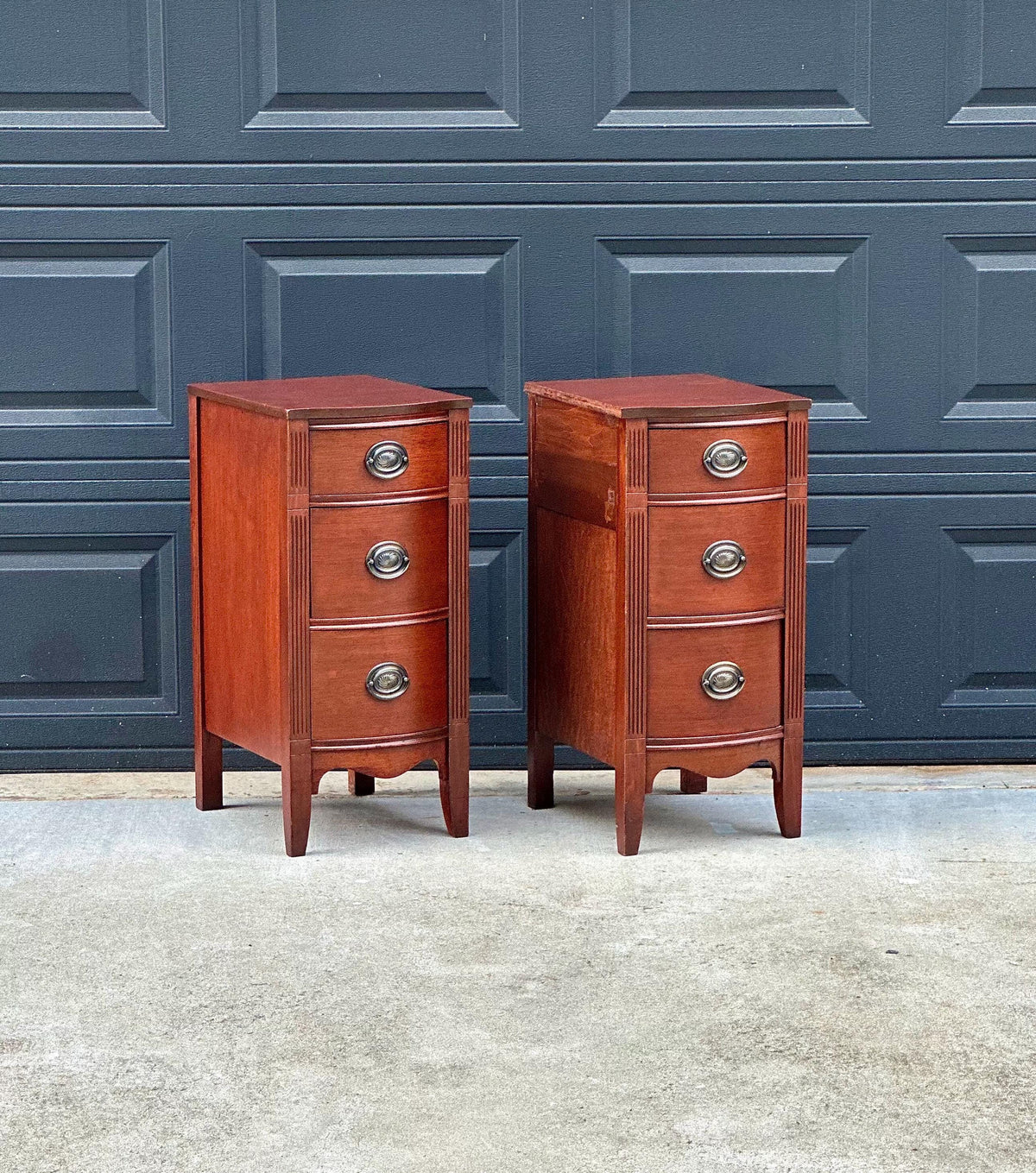Vintage Mid 20th Century Traditional Mahogany Narrow Storage End Tables 13.25" Wide - a Pair