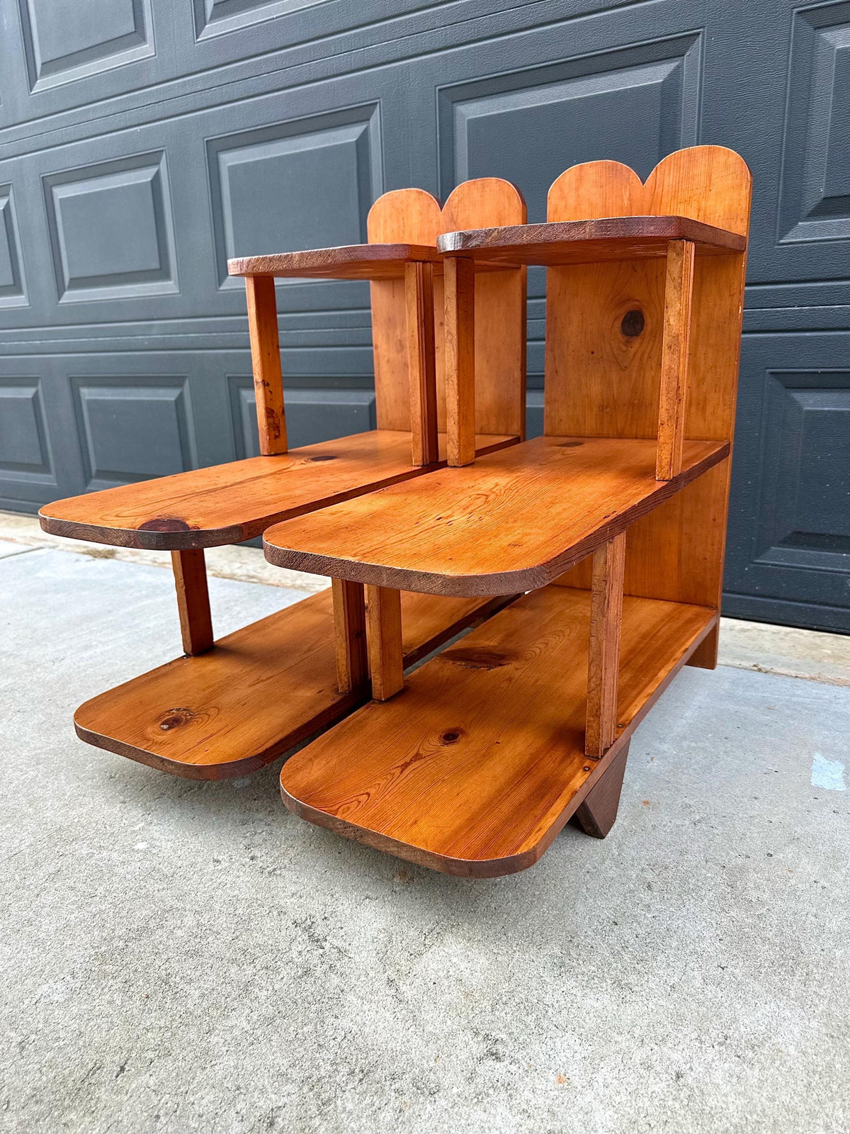 Vintage Mid 20th C Solid Pine Open Shelf Narrow Side Tables 11.5" Wide - a Pair
