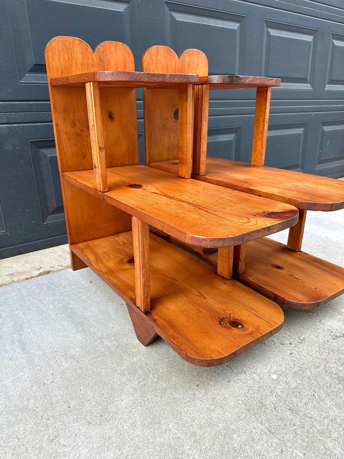 Vintage Mid 20th C Solid Pine Open Shelf Narrow Side Tables 11.5" Wide - a Pair