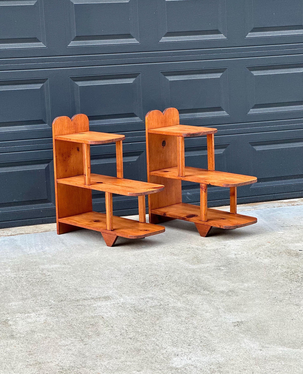 Vintage Mid 20th C Solid Pine Open Shelf Narrow Side Tables 11.5" Wide - a Pair