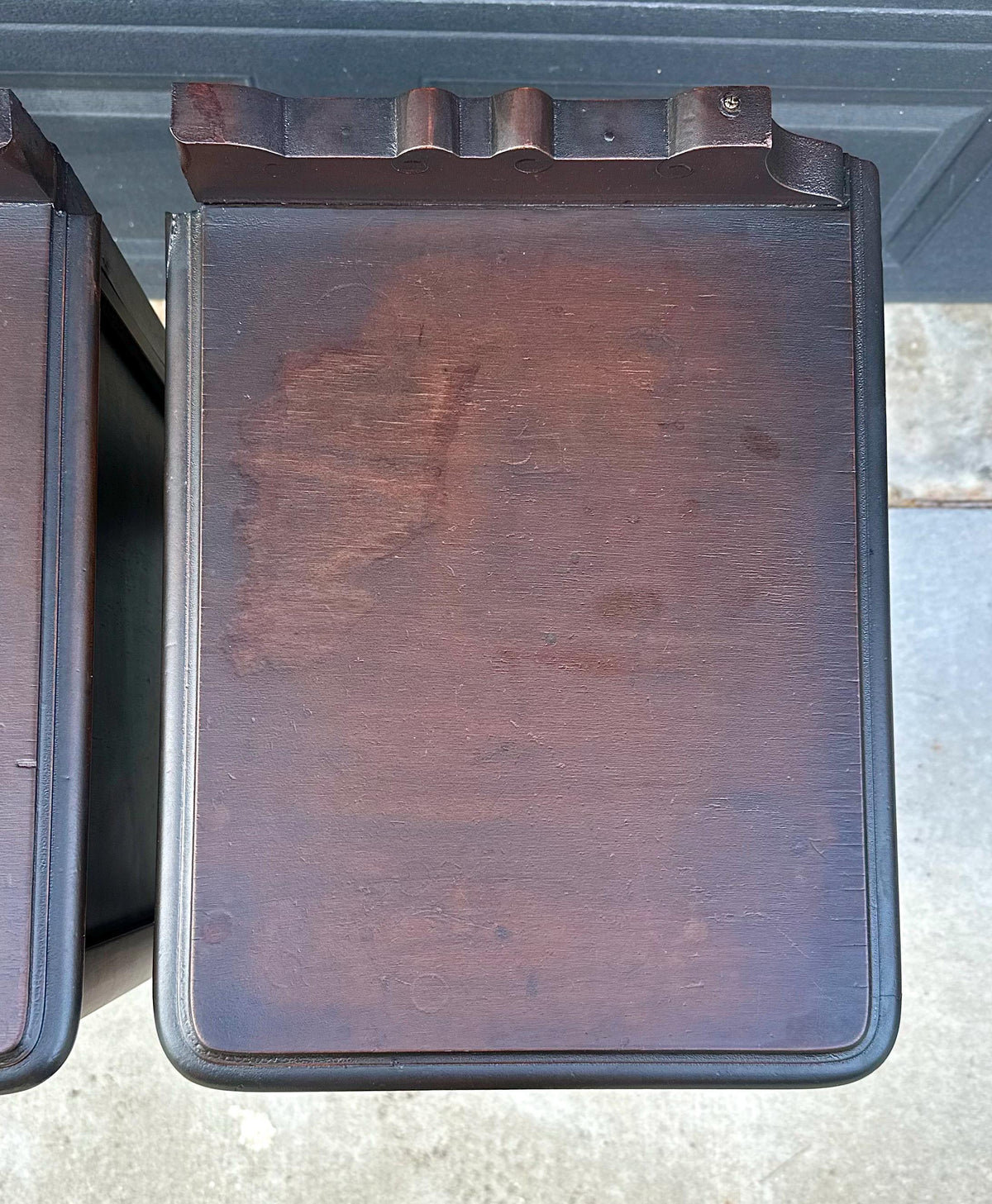 Antique 1920s Mahogany Wood Three Drawer Narrow Ring Pull Nightstands on Casters 14" Wide - a Pair