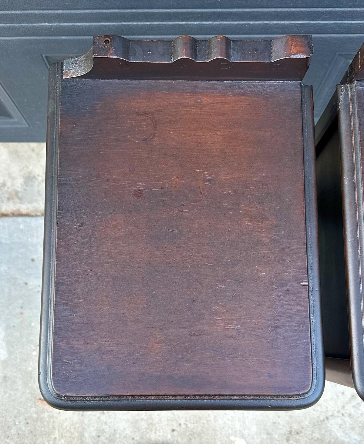 Antique 1920s Mahogany Wood Three Drawer Narrow Ring Pull Nightstands on Casters 14" Wide - a Pair