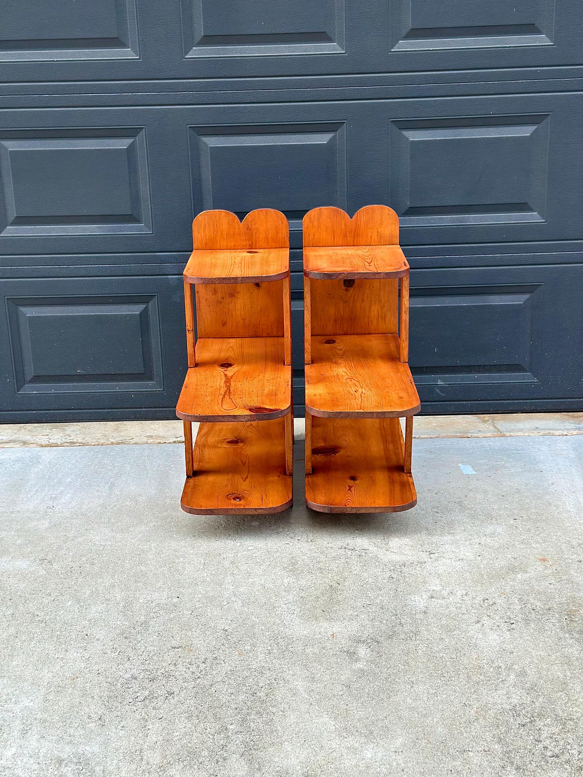 Vintage Mid 20th C Solid Pine Open Shelf Narrow Side Tables 11.5" Wide - a Pair