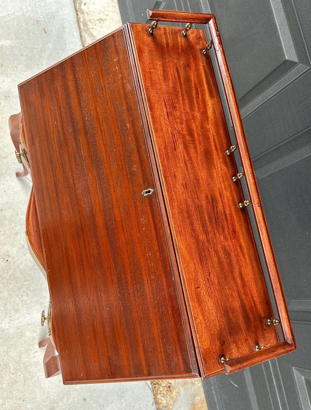 Antique Early 20th C Edwardian Mahogany Serpentine Secretary Desk with Drawer 29.75" Wide