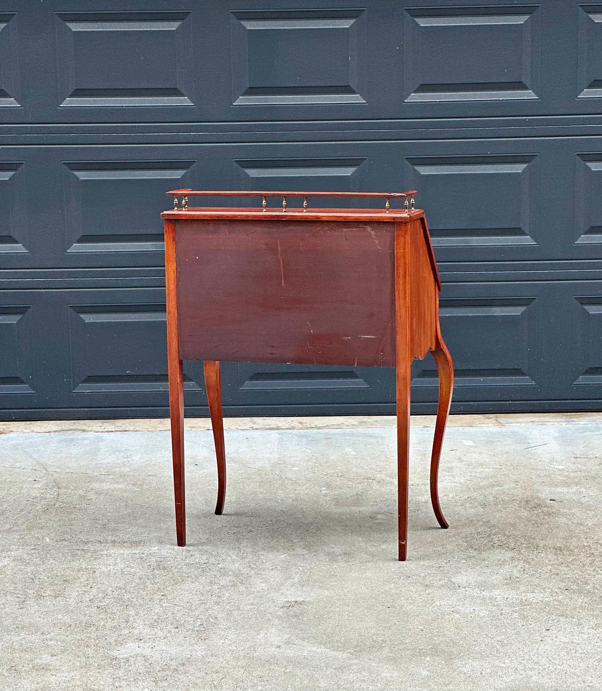 Antique Early 20th C Edwardian Mahogany Serpentine Secretary Desk with Drawer 29.75" Wide