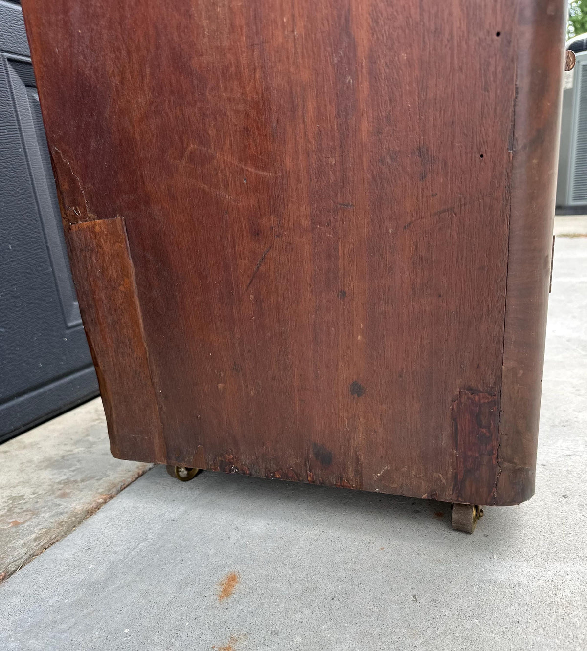 Antique Mid-19th C Marble Top Flame Mahogany Cabinet on Brass Casters (30" Wide)