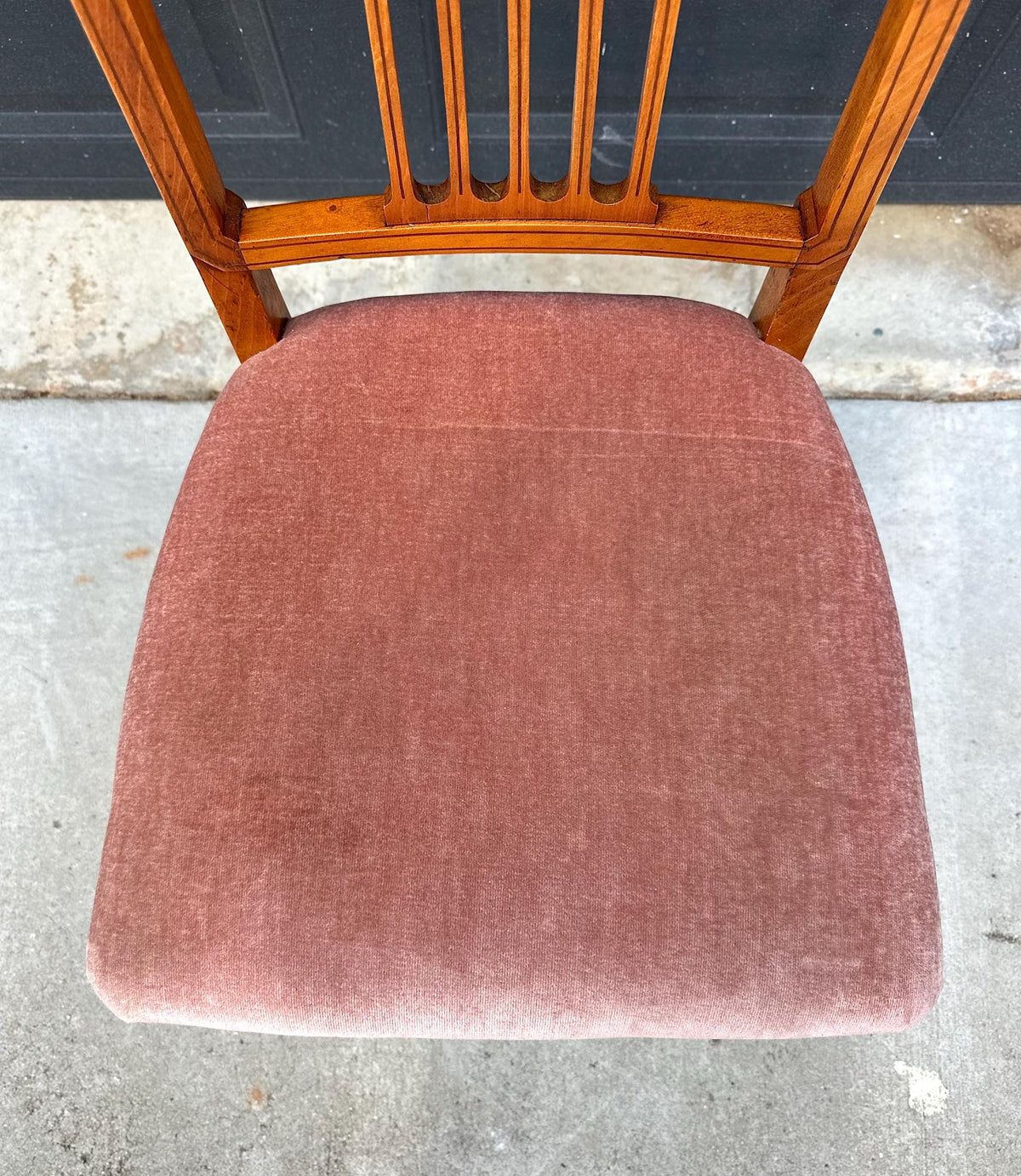 Antique Late 19th C Edwardian Sheraton Inlaid Yew Wood Upholstered Chair 18" Wide