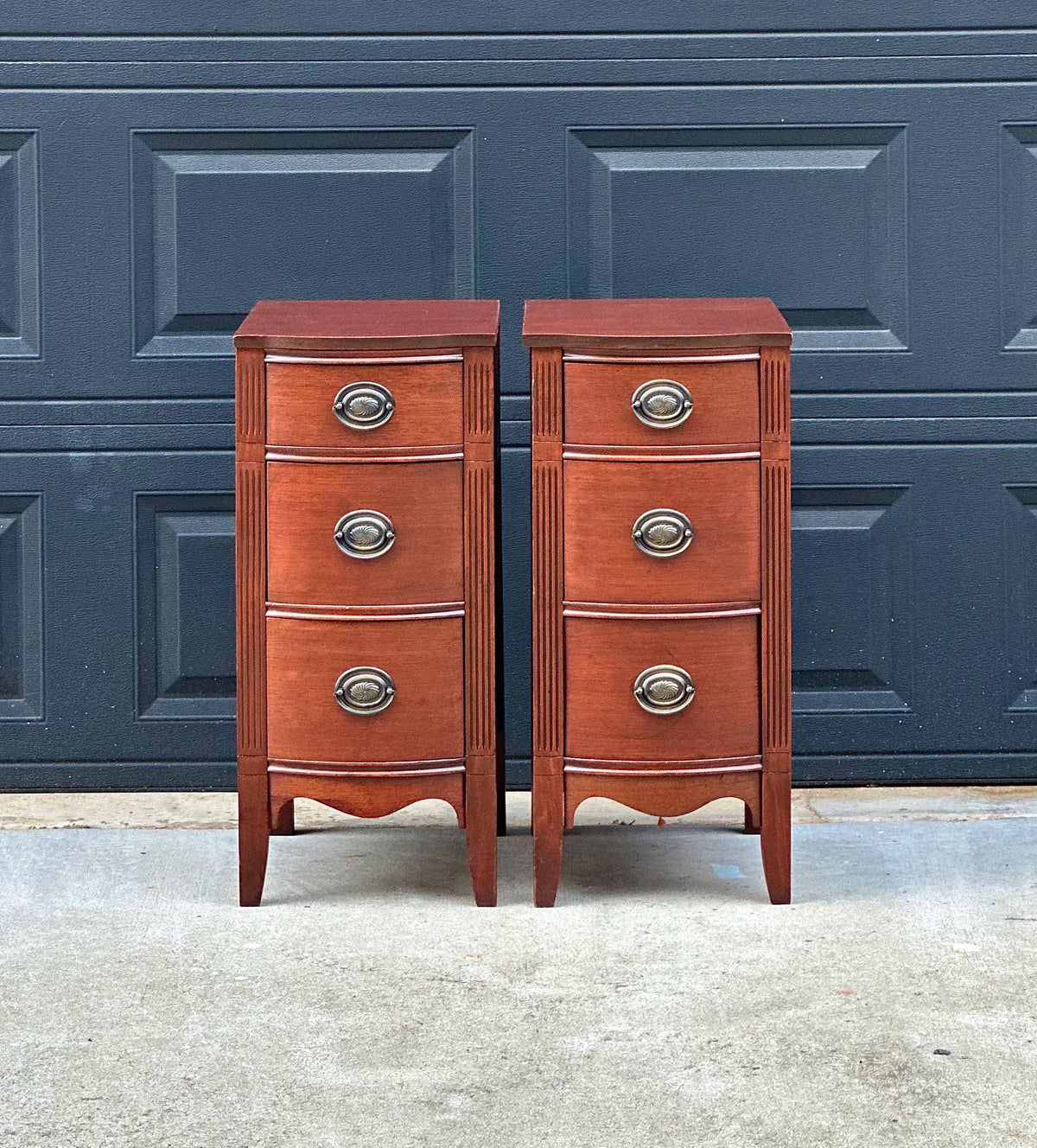 Vintage Mid 20th Century Traditional Mahogany Narrow Storage End Tables 13.25" Wide - a Pair