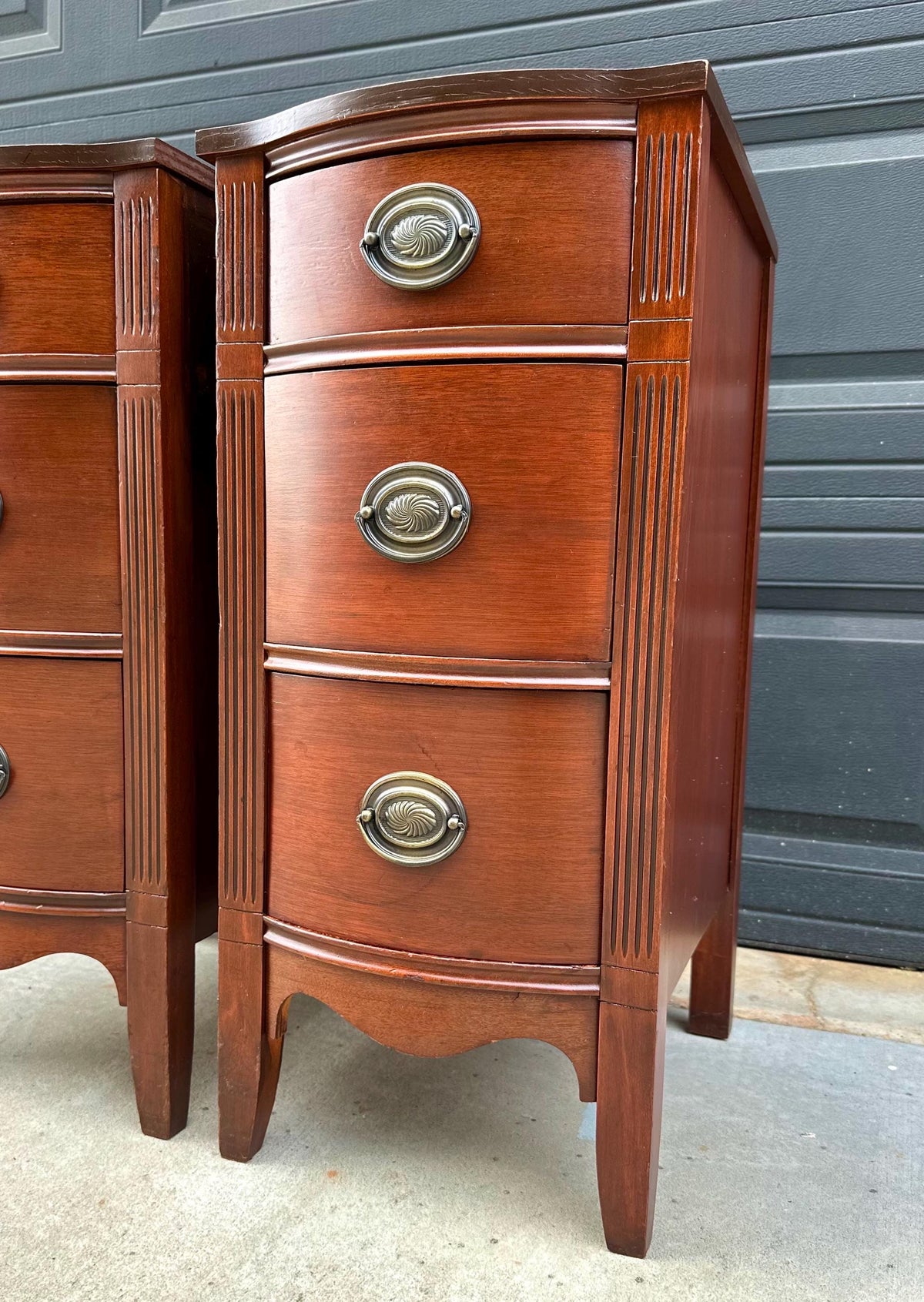 Vintage Mid 20th Century Traditional Mahogany Narrow Storage End Tables 13.25" Wide - a Pair