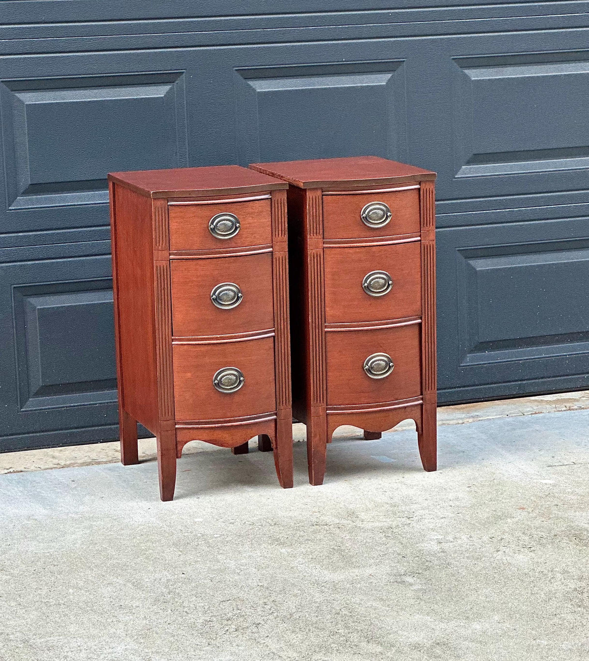 Vintage Mid 20th Century Traditional Mahogany Narrow Storage End Tables 13.25" Wide - a Pair