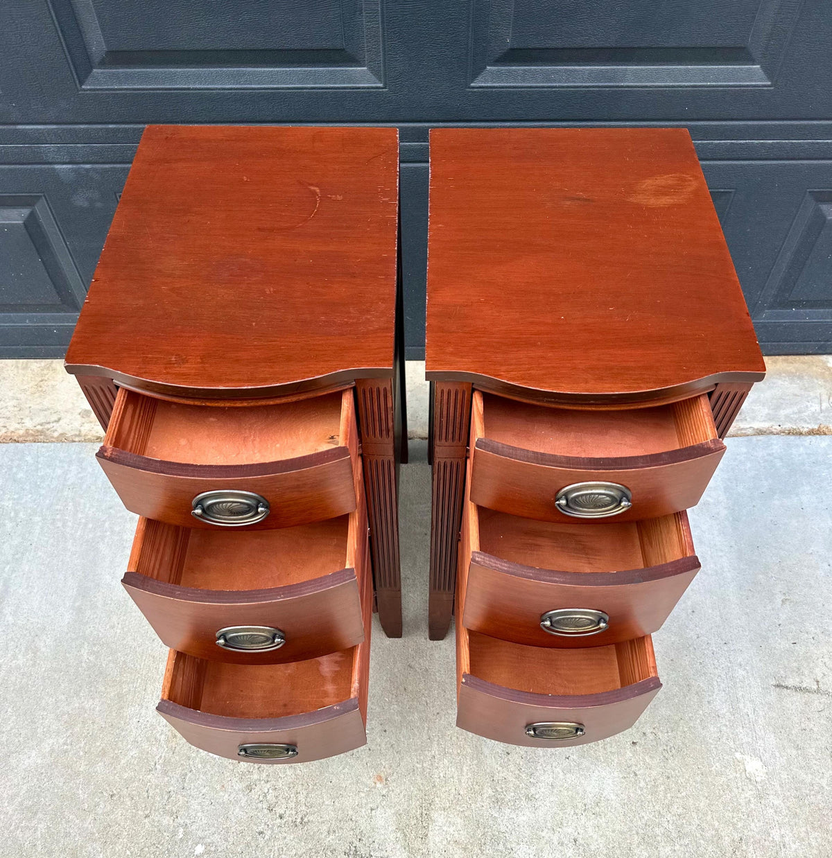 Vintage Mid 20th Century Traditional Mahogany Narrow Storage End Tables 13.25" Wide - a Pair