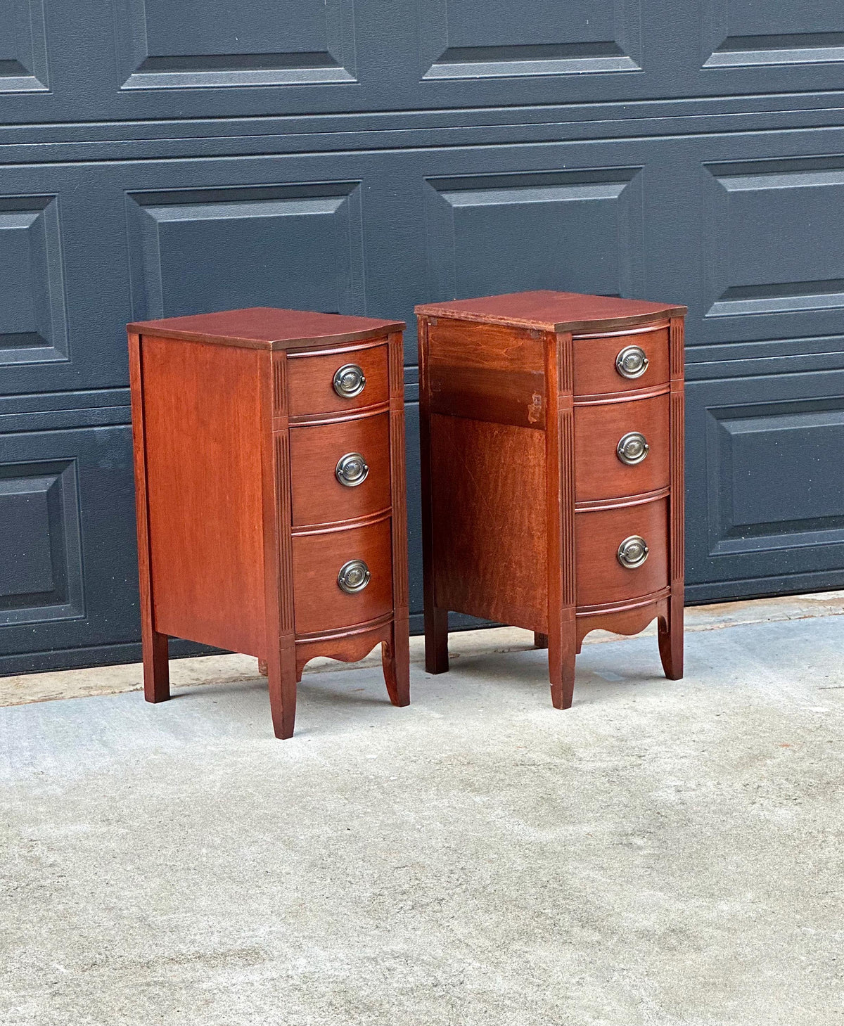Vintage Mid 20th Century Traditional Mahogany Narrow Storage End Tables 13.25" Wide - a Pair