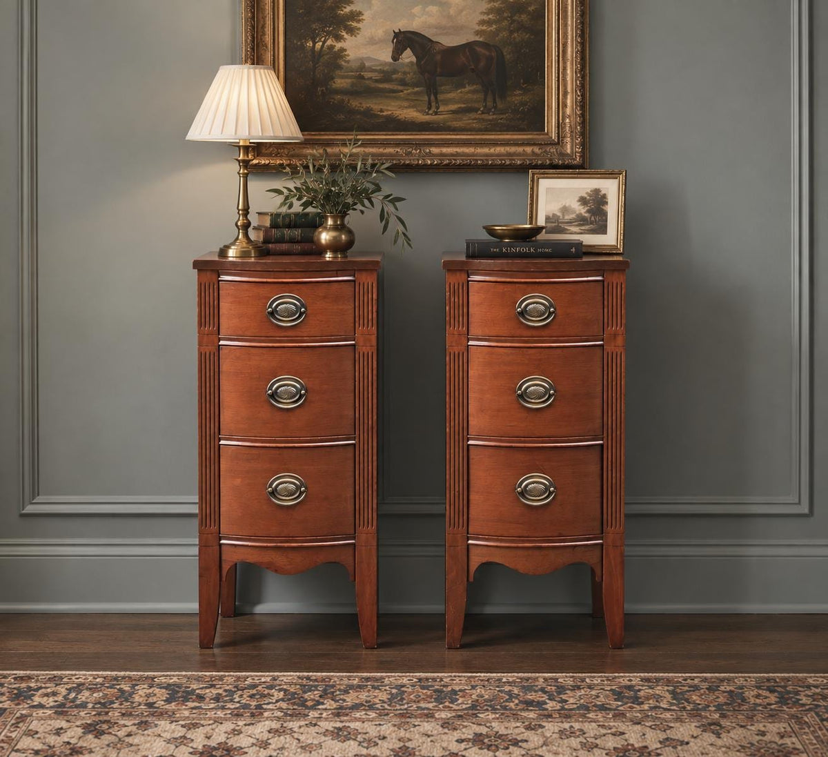 Vintage Mid 20th Century Traditional Mahogany Narrow Storage End Tables 13.25" Wide - a Pair