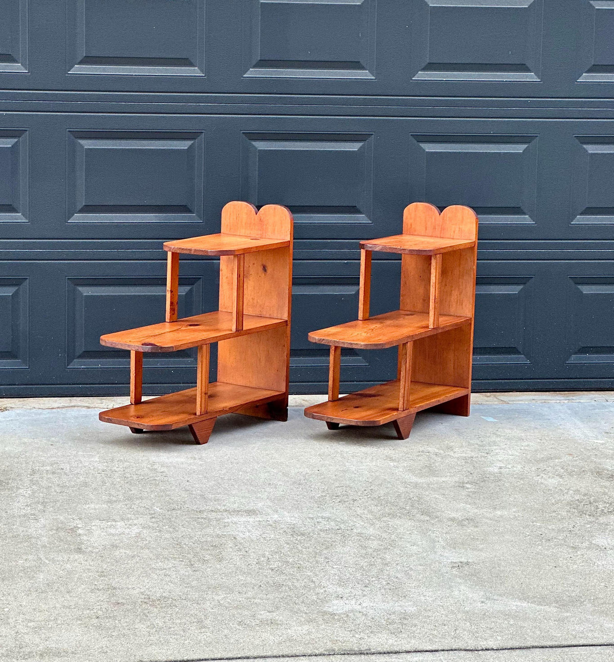 Vintage Mid 20th C Solid Pine Open Shelf Narrow Side Tables 11.5" Wide - a Pair