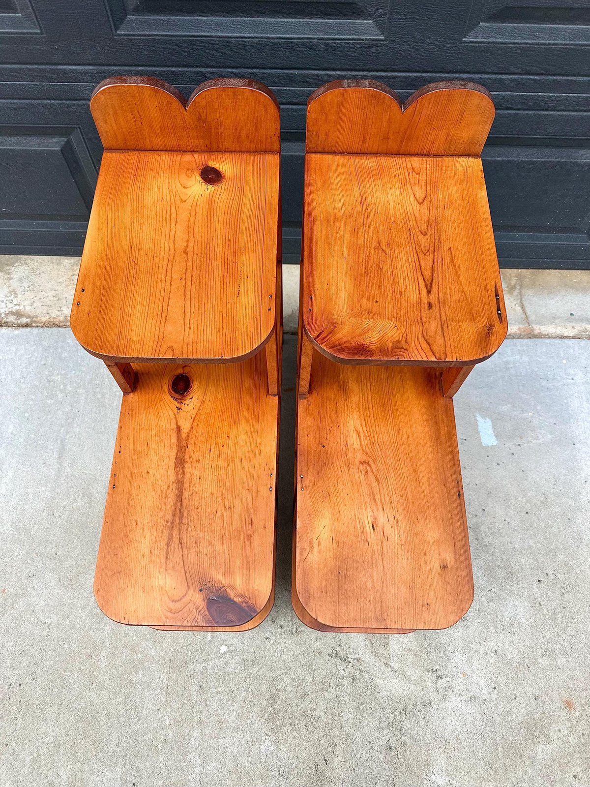 Vintage Mid 20th C Solid Pine Open Shelf Narrow Side Tables 11.5" Wide - a Pair