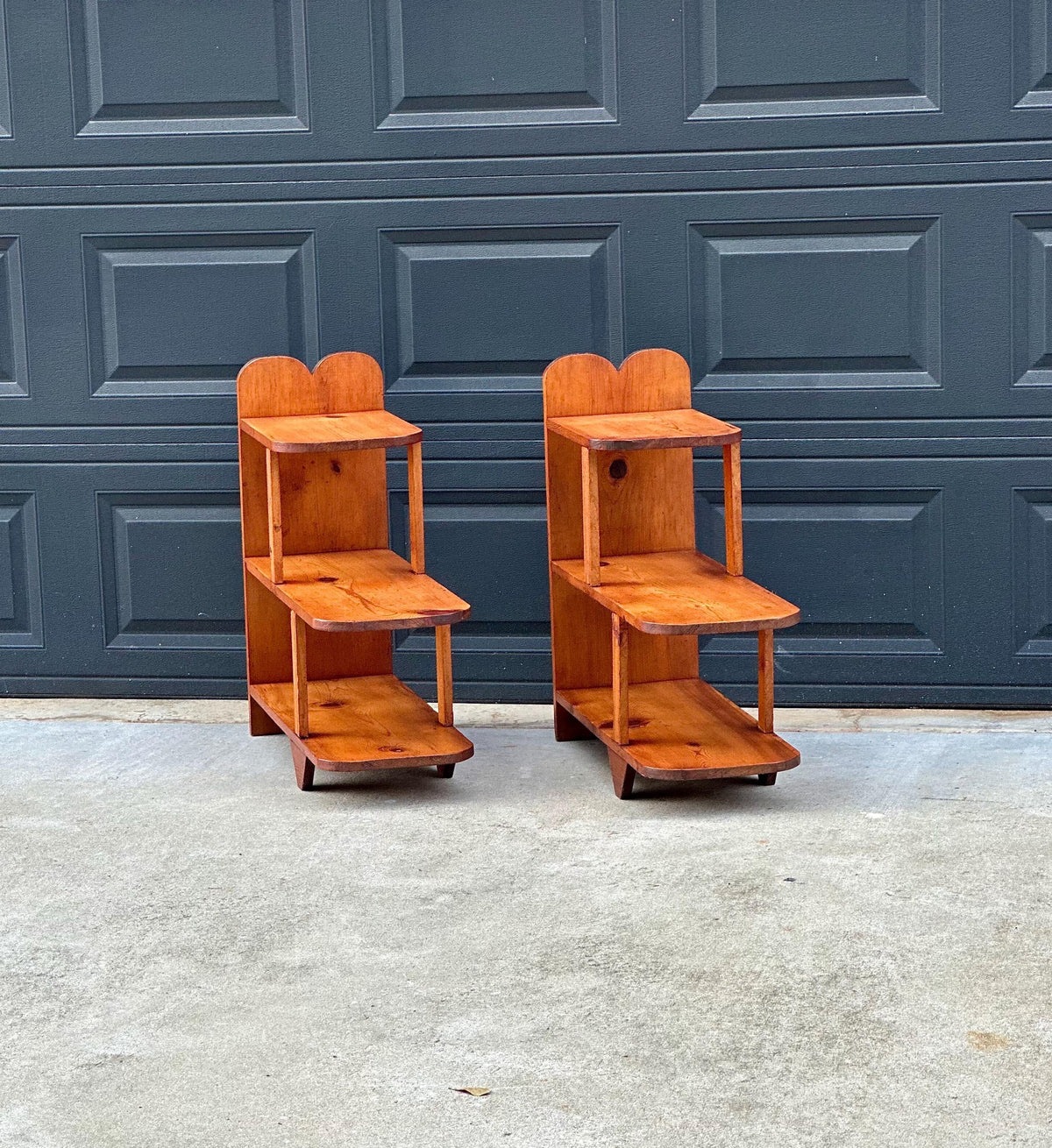 Vintage Mid 20th C Solid Pine Open Shelf Narrow Side Tables 11.5" Wide - a Pair