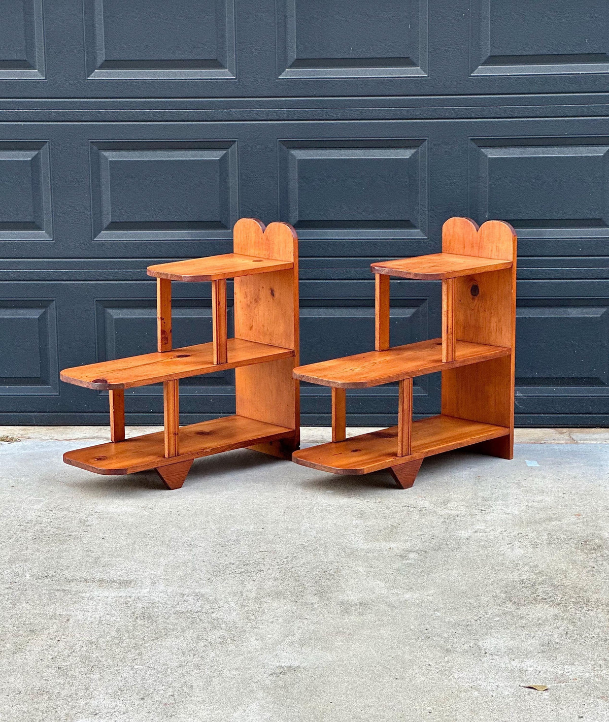 Vintage Mid 20th C Solid Pine Open Shelf Narrow Side Tables 11.5" Wide - a Pair