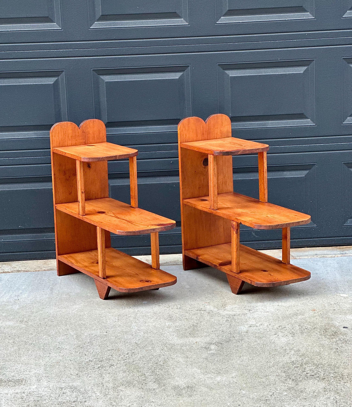 Vintage Mid 20th C Solid Pine Open Shelf Narrow Side Tables 11.5" Wide - a Pair