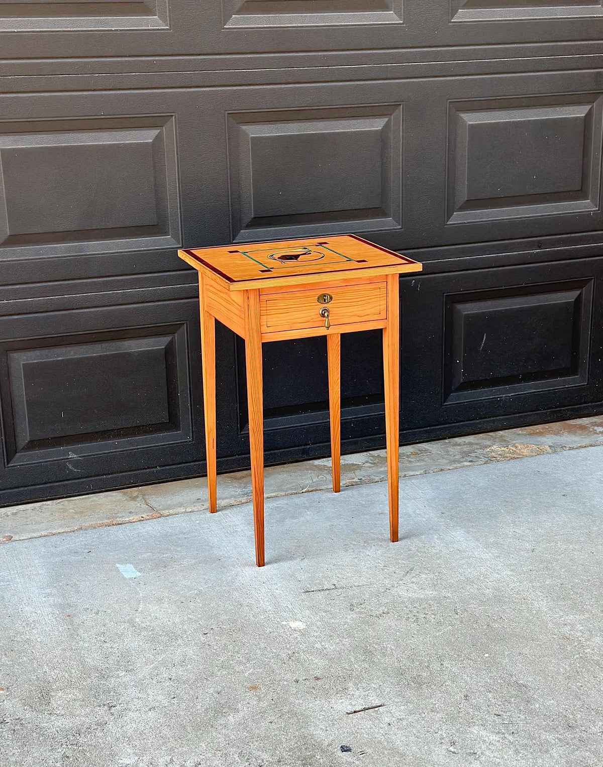 Vintage Mid 20th C Saddle & Hunting Horn Accent Side Table with Skeleton Key 18" Wide