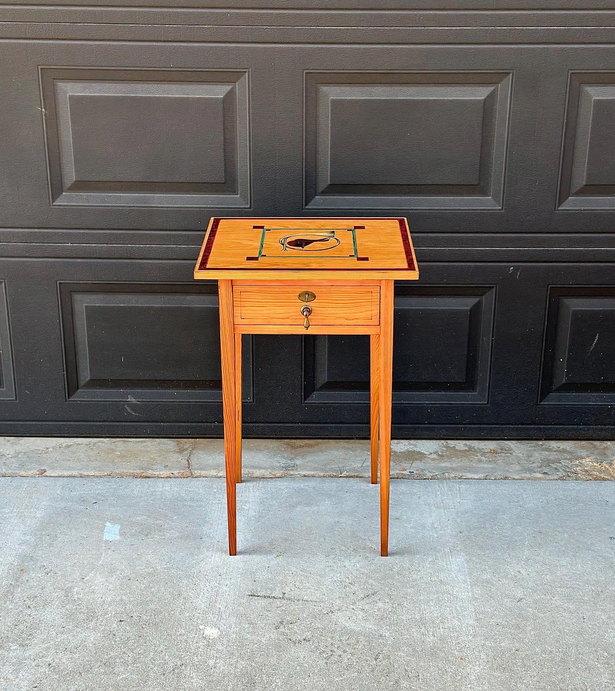 Vintage Mid 20th C Saddle & Hunting Horn Accent Side Table with Skeleton Key 18" Wide