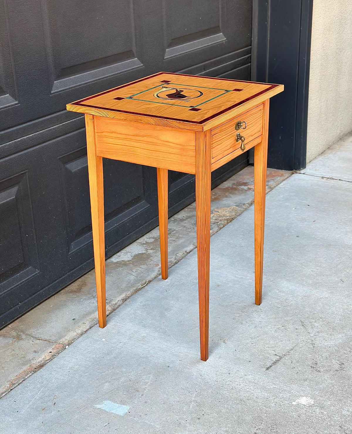 Vintage Mid 20th C Saddle & Hunting Horn Accent Side Table with Skeleton Key 18" Wide