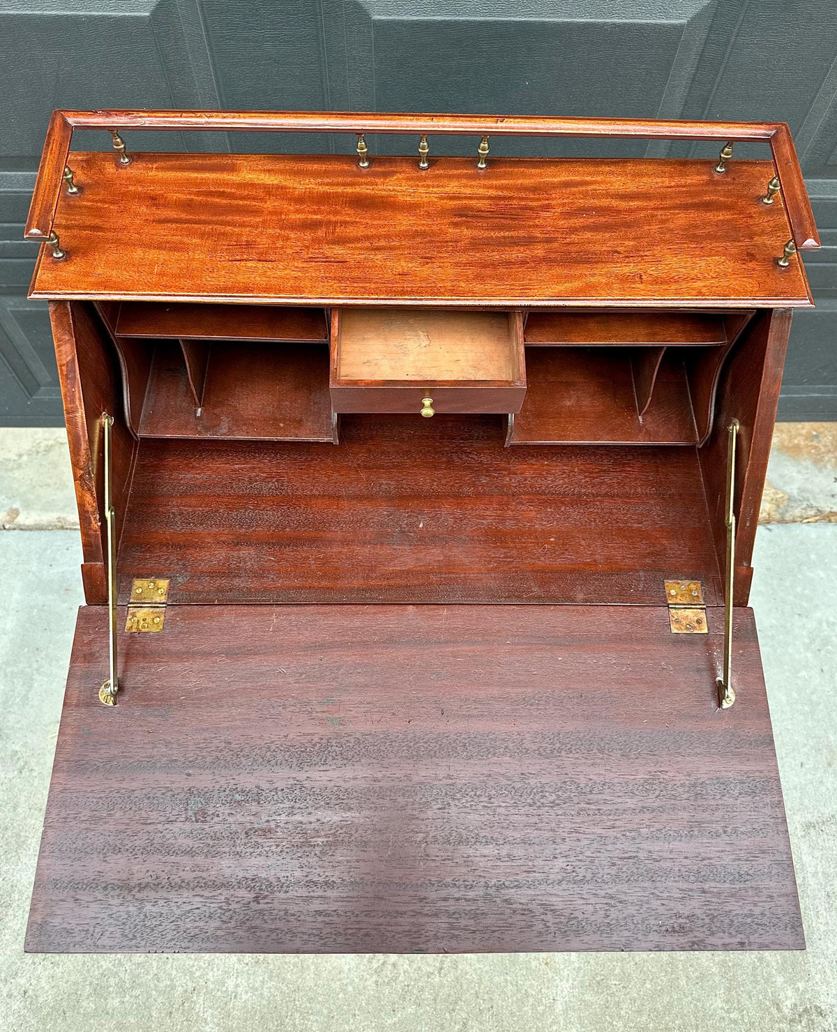 Antique Early 20th C Edwardian Mahogany Serpentine Secretary Desk with Drawer 29.75" Wide