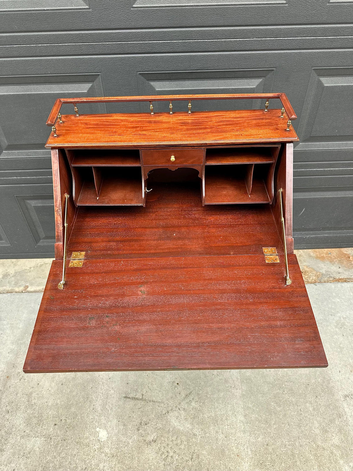 Antique Early 20th C Edwardian Mahogany Serpentine Secretary Desk with Drawer 29.75" Wide