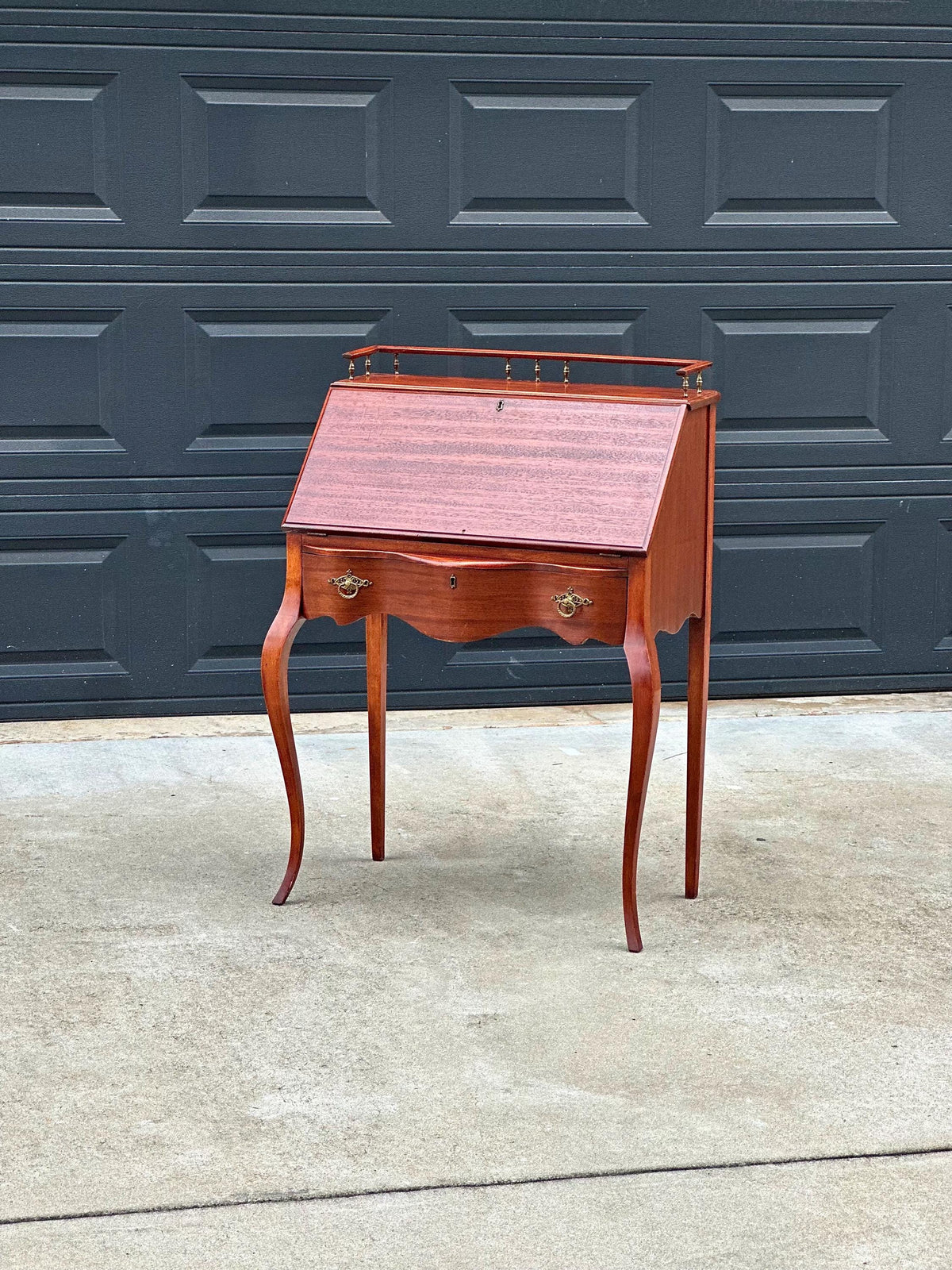 Antique Early 20th C Edwardian Mahogany Serpentine Secretary Desk with Drawer 29.75" Wide